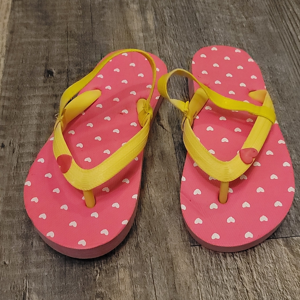 Old Navy Girls Sz 11/12 Pink Yellow Jelly Strap Flip Flop Sandals Water Shoes
